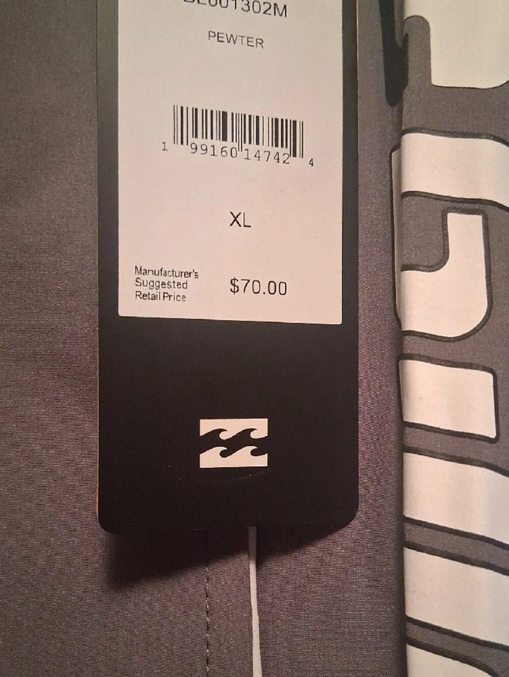 Billabong Gray Swim Shorts with White Side Logo Xl